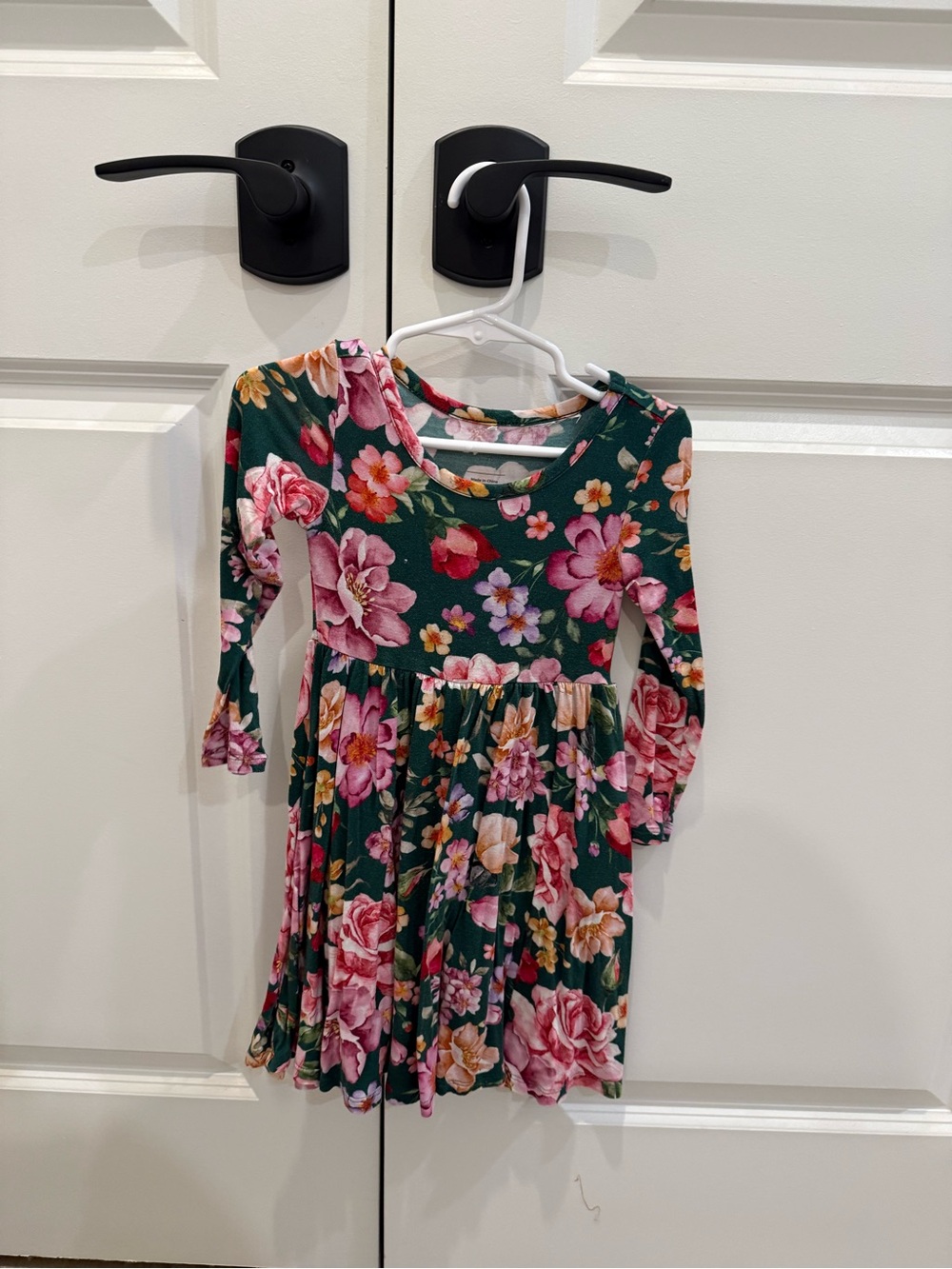 Posh Peanut Toddler Green Floral Long-Sleeve Twirl Dress